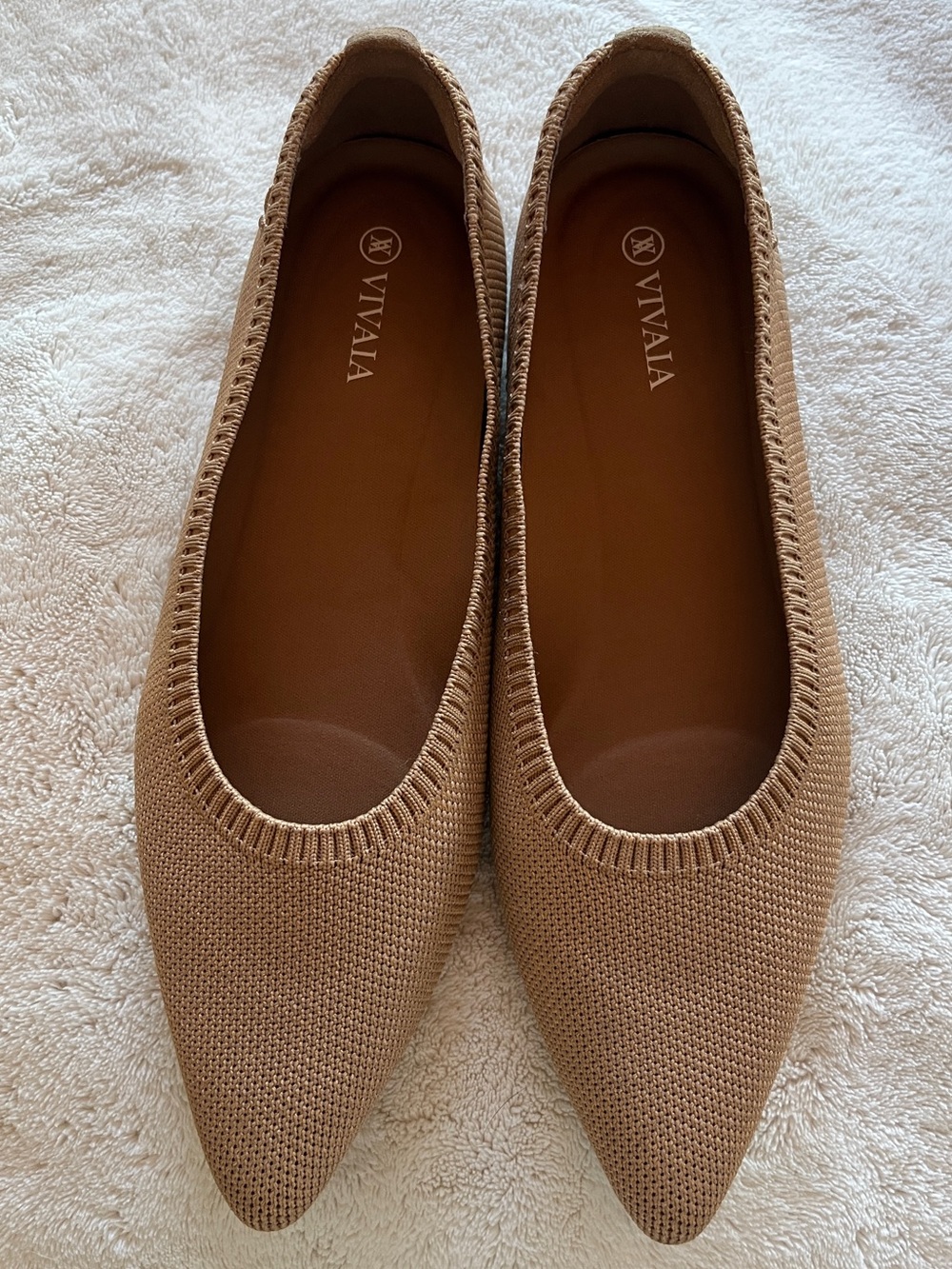 Women's Pointed Knit Ballet Flats — Tan EU 38.5